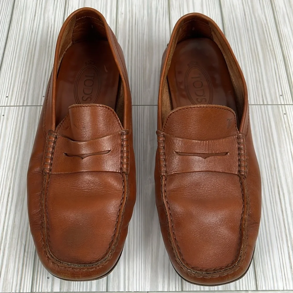 Tod's Men’s Brown Leather Penny Slip On Loafers‎ Size 8